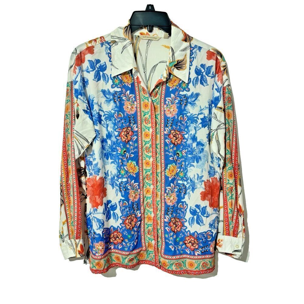Soft‎ Surroundings Samara Floral Soft Button Up Shirt Modal XSMALL